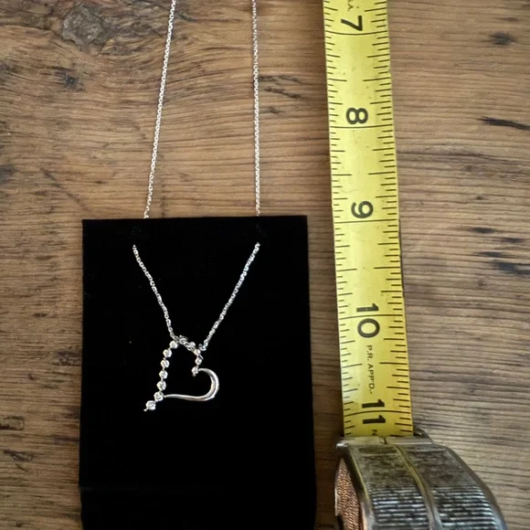 10k White Gold, Natural Diamond Heart Pendant Necklace 22” - Picture 3 of 5